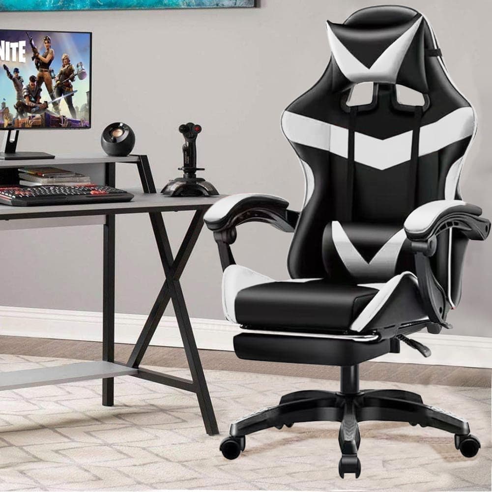 Sedia Gaming da Scrivania con Poggiapiedi e Cuscino Lombare e Cervicale Bianco in Sedie da scrivania Esplodia - Napoli, commercioVirtuoso.it