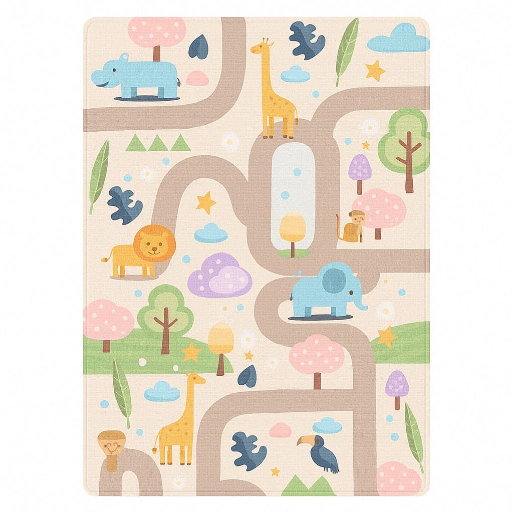 Tappeto Cameretta Bambini 80x140 Beige Morbido Mondo Animali in Polyestere e Spugna in Scendiletto Danyx - Casoria, commercioVirtuoso.it