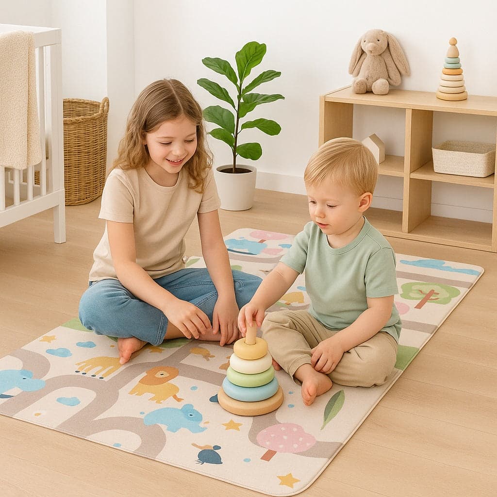 Tappeto Cameretta Bambini 80x140 Beige Morbido Mondo Animali in Polyestere e Spugna in Scendiletto Danyx - Casoria, commercioVirtuoso.it