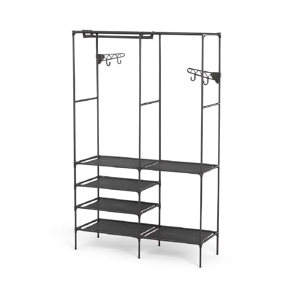 Armadio Salvaspazio Metallo e Tessuto 6 Ripiani Appendiabiti 108x36x170cm Nero in Armadi pieghevoli Danyx - Casoria, commercioVirtuoso.it