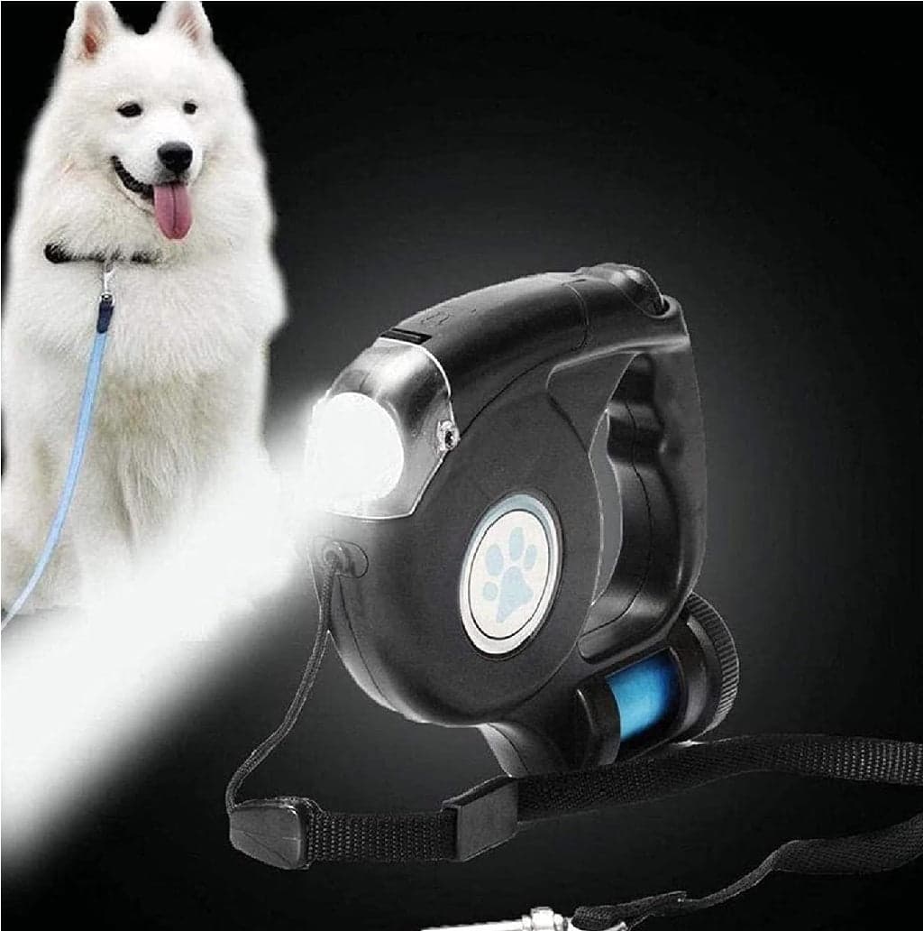 Guinzaglio Retrattile 3in1 con Luce Led e Porta Sacchetti Igienici 5Metri Nero o Grigio in Guinzagli retrattili Danyx - Casoria, commercioVirtuoso.it