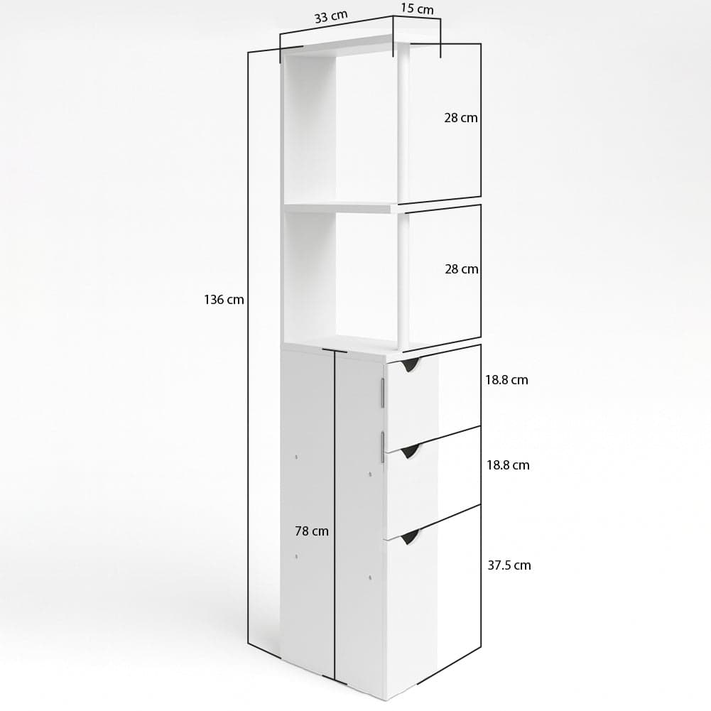 Mobile Bagno Alto Salvaspazio in Legno con 3 Cassetti e 2 Ripiani 33x15x136cm in Mobili a terra Esplodia - Napoli, commercioVirtuoso.it