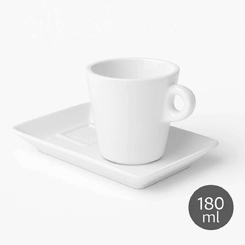 Set 6 Tazze Caffè con Piattino Porta Biscotti in Porcellana Bianca 180ml Stile BAR in Set di tazza e piattino Danyx - Casoria, commercioVirtuoso.it