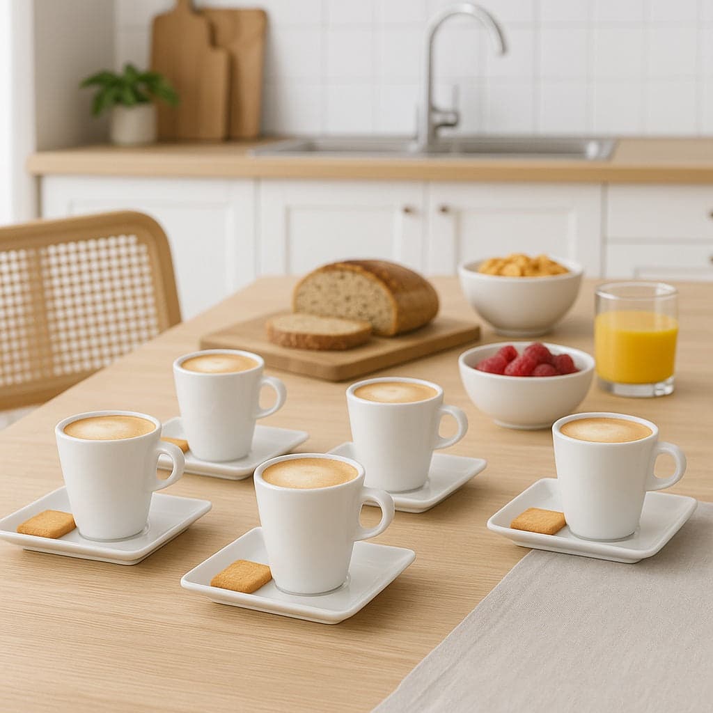 Set 6 Tazze Caffè con Piattino Porta Biscotti in Porcellana Bianca 180ml Stile BAR in Set di tazza e piattino Danyx - Casoria, commercioVirtuoso.it