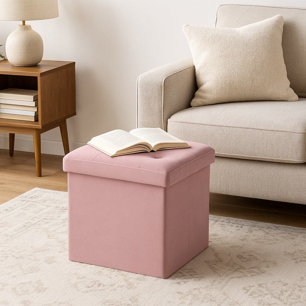Pouf Pieghevole in Velluto Rosa 38x38x38 cm Salvaspazio con Coperchio Design Moderno in Cassapanche Danyx - Casoria, commercioVirtuoso.it