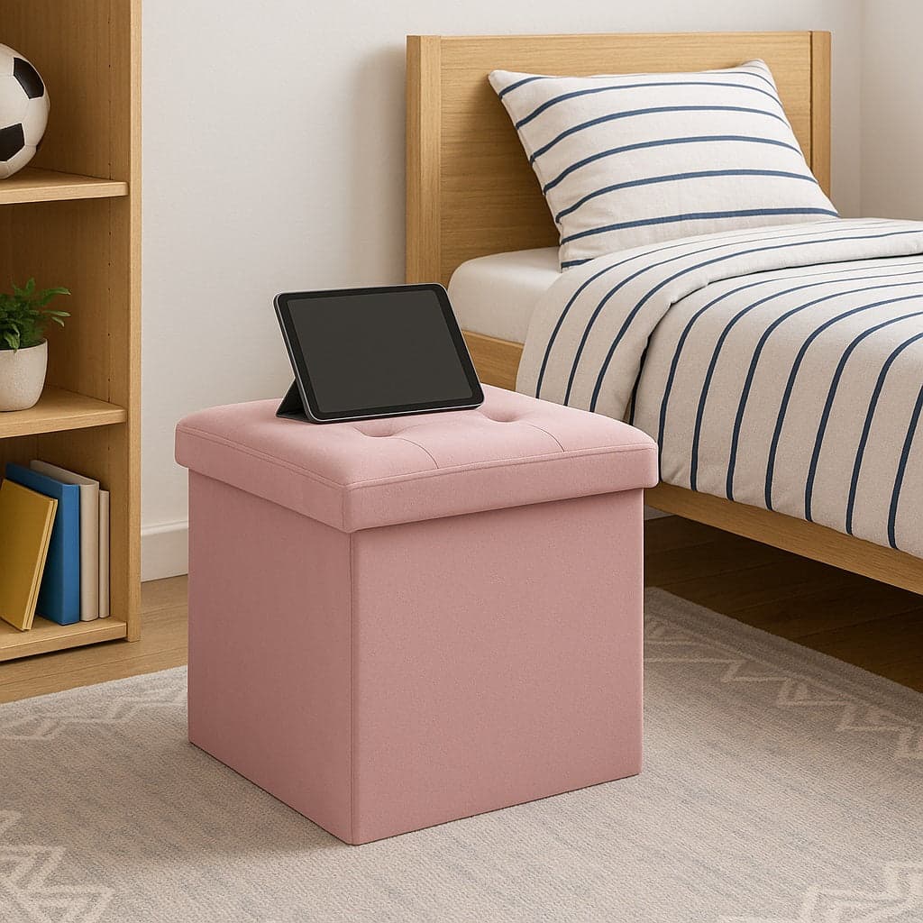 Pouf Pieghevole in Velluto Rosa 38x38x38 cm Salvaspazio con Coperchio Design Moderno in Cassapanche Danyx - Casoria, commercioVirtuoso.it