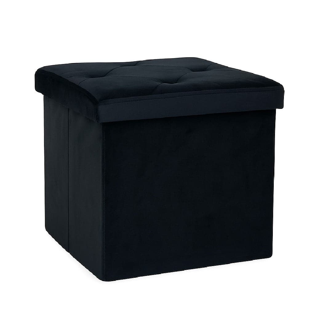 Pouf Pieghevole in Velluto Nero 38x38x38 cm Salvaspazio con Coperchio Design Moderno in Panche contenitore Danyx - Casoria, commercioVirtuoso.it