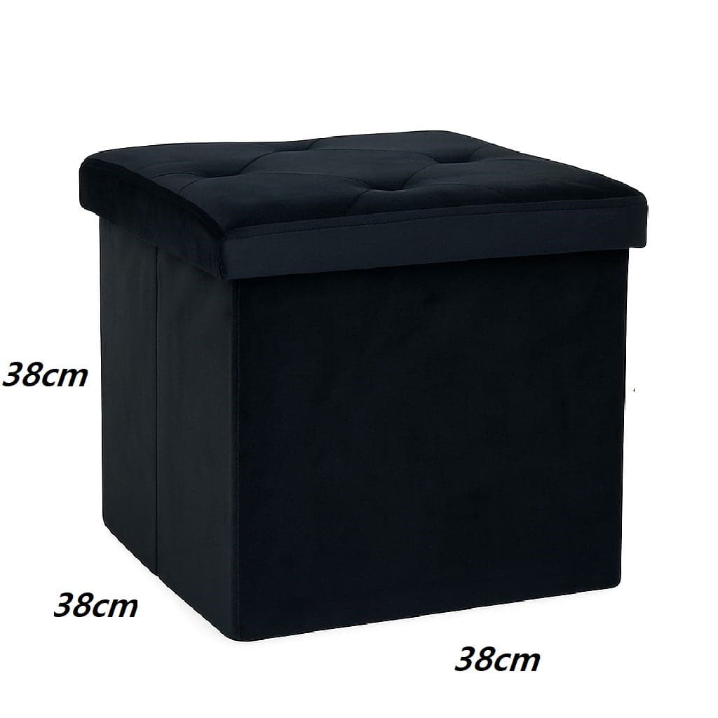 Pouf Pieghevole in Velluto Nero 38x38x38 cm Salvaspazio con Coperchio Design Moderno in Panche contenitore Danyx - Casoria, commercioVirtuoso.it