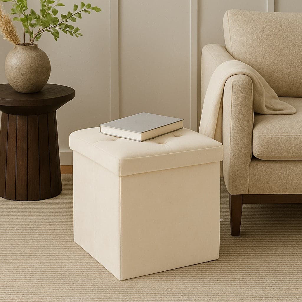 Pouf Pieghevole in Velluto Tortora 38x38x38 cm Salvaspazio con Coperchio Design Moderno in Panche contenitore Danyx - Casoria, commercioVirtuoso.it