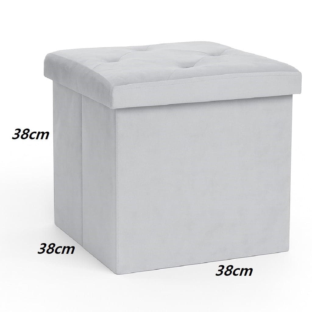 Pouf Pieghevole in Velluto Grigio 38x38x38 cm Salvaspazio con Coperchio Design Moderno - 6