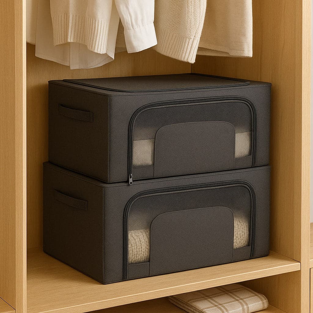 2 Scatole Pieghevoli per Armadio 60x42x40 con Struttura in Metallo e Tessuto Resistente in Contenitori sottoletto Danyx - Casoria, commercioVirtuoso.it
