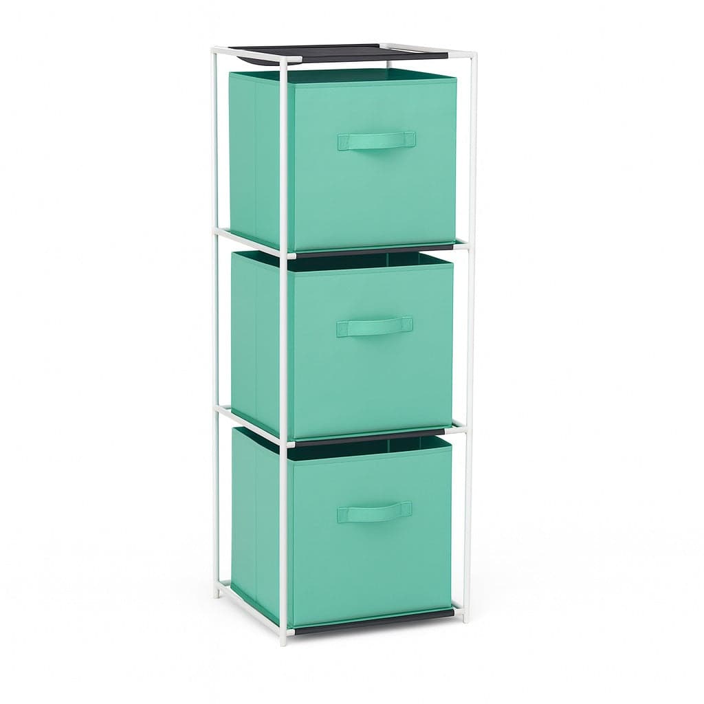 Cassettiera Multiuso in Metallo 3Cassetti in Stoffa 35x35 H 102cm Verde Salvaspazio