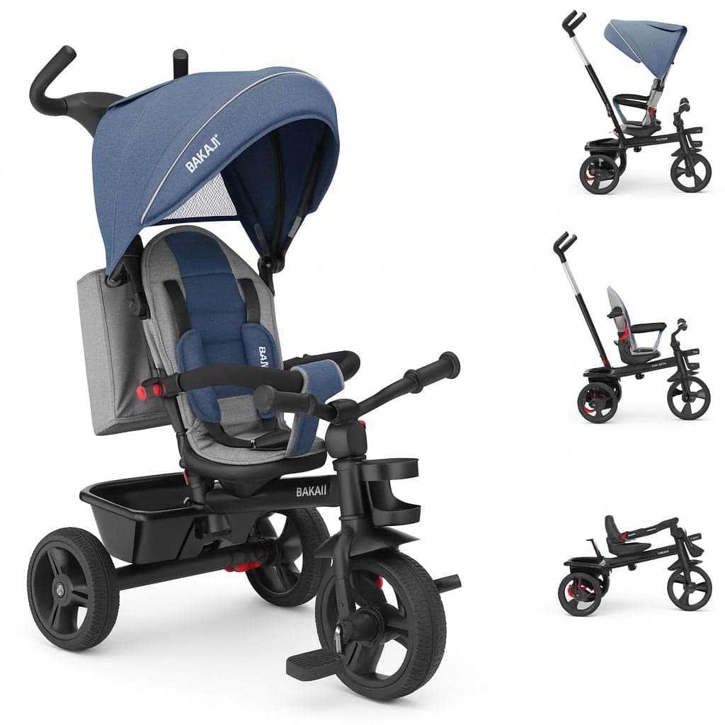 Triciclo Bambini 5in1 con Sedile Girevole 360°, Cappottina, Pedali e Maniglione Regolabile Blu in Tricicli Danyx - Casoria, commercioVirtuoso.it