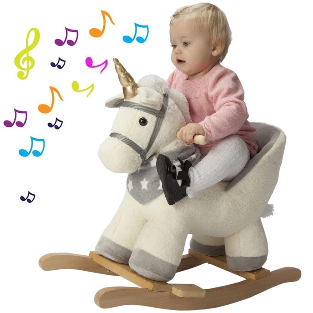 Unicorno Dondolo Cavalcabile Peluche Cavallo con Suoni Cintura Sicurezza Gioco Legno in Cavalli a dondolo e animali Danyx - Casoria, commercioVirtuoso.it