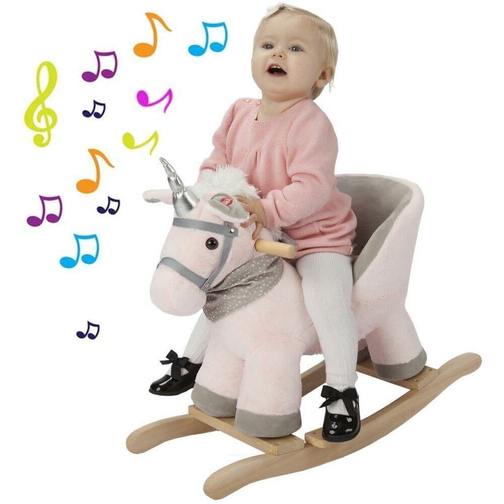 Unicorno Dondolo Cavalcabile Peluche Cavallo con Suoni Cintura Sicurezza Gioco Legno in Cavalli a dondolo e animali Danyx - Casoria, commercioVirtuoso.it