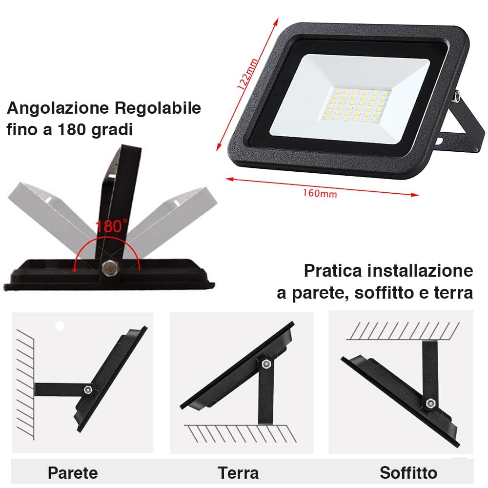 Faro LED 30W 2550LM IP65 Faretto Esterno Slim Luce Bianco Freddo 6500K Alta Luminosità in Proiettori Danyx - Casoria, commercioVirtuoso.it