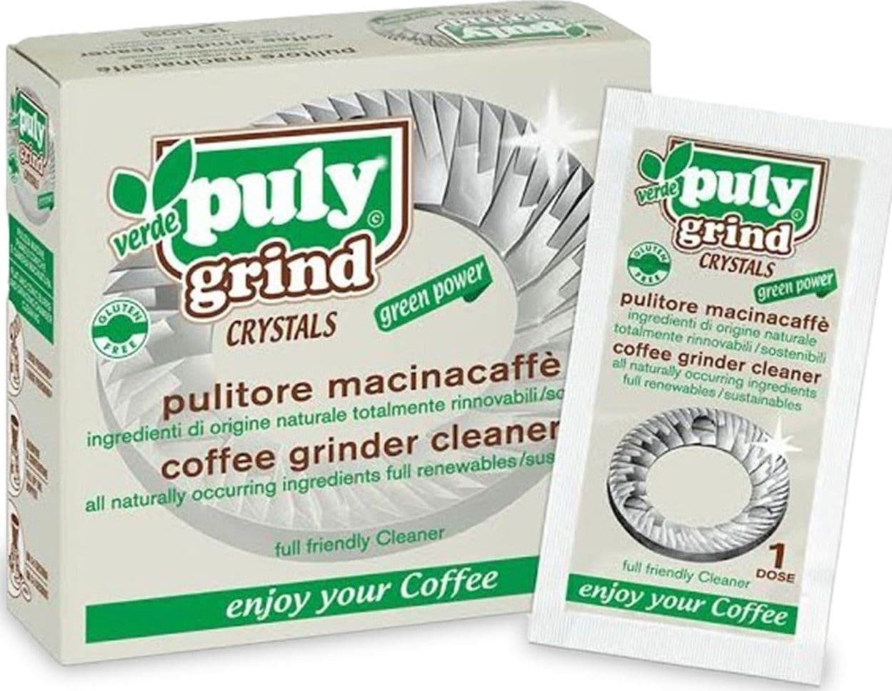 Detergente Puly Grind in cristalli per pulire macinacaffé macine, 10 dosi in prodotto EuroStore07 - Alatri, commercioVirtuoso.it