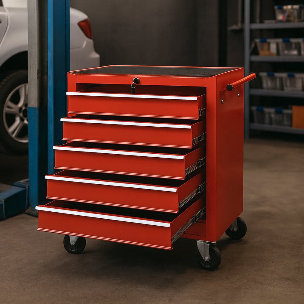 Carrello Portautensili 5 Cassetti Mobiletto con 4 Ruote Maniglia per Garage Officina Rosso in Armadi per utensili Danyx - Casoria, commercioVirtuoso.it