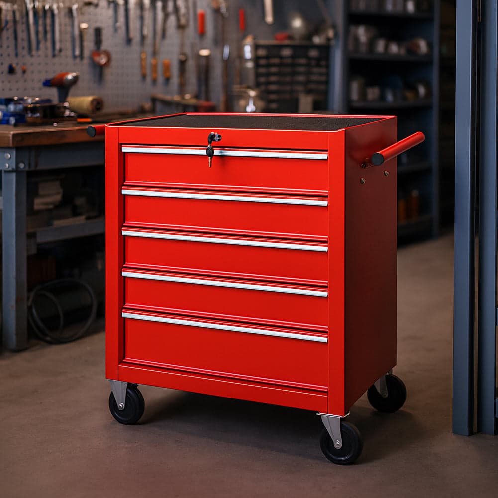 Carrello Portautensili 5 Cassetti Mobiletto con 4 Ruote Maniglia per Garage Officina Rosso in Armadi per utensili Danyx - Casoria, commercioVirtuoso.it