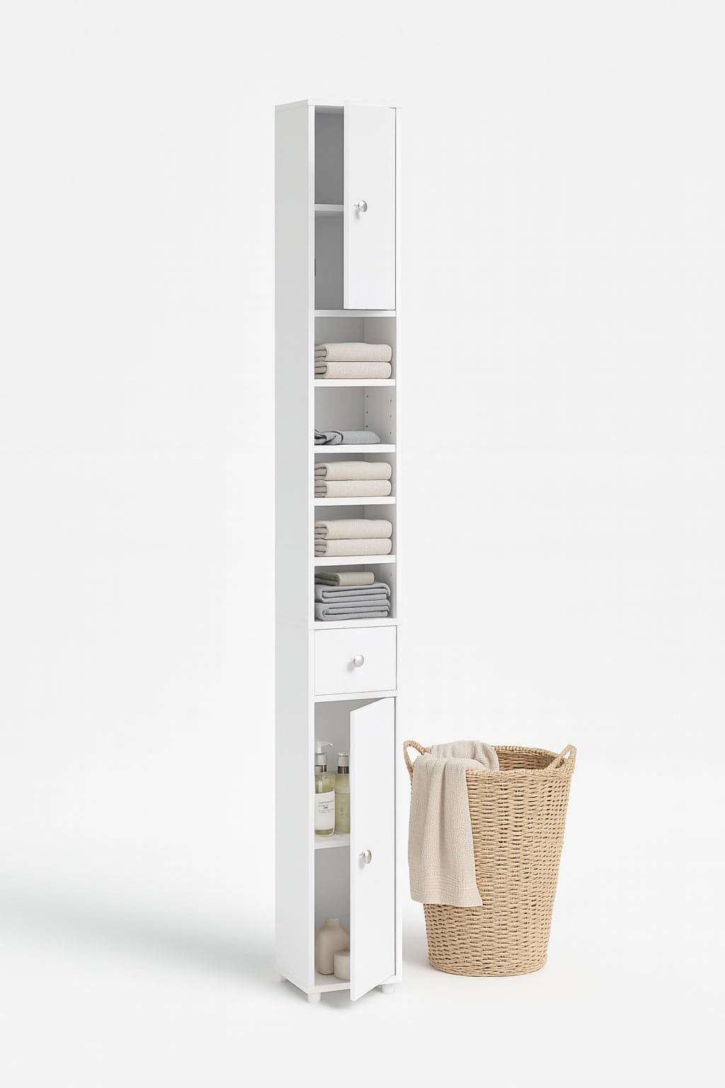 Colonna da Bagno Bianca 20x20 H180 cm Mobile Alto con 2 Ante Cassetto e Ripiani in Mobili a colonna Danyx - Casoria, commercioVirtuoso.it