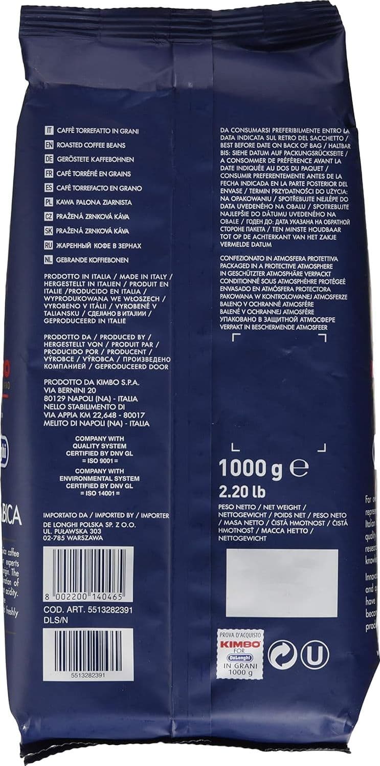 CONFEZIONE CAFFÈ ARABICA 1KG KIMBO ORIGINALE MACCHINA DA CAFFÈ DE LONGHI in prodotto EuroStore07 - Alatri, commercioVirtuoso.it