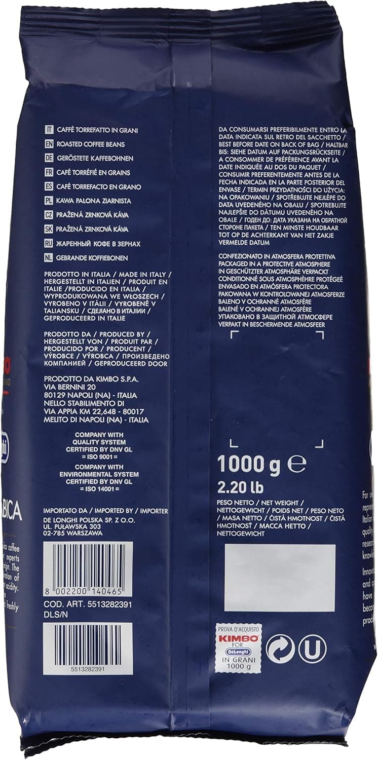 CONFEZIONE CAFFÈ ARABICA 1KG KIMBO ORIGINALE MACCHINA DA CAFFÈ DE LONGHI in prodotto EuroStore07 - Alatri, commercioVirtuoso.it