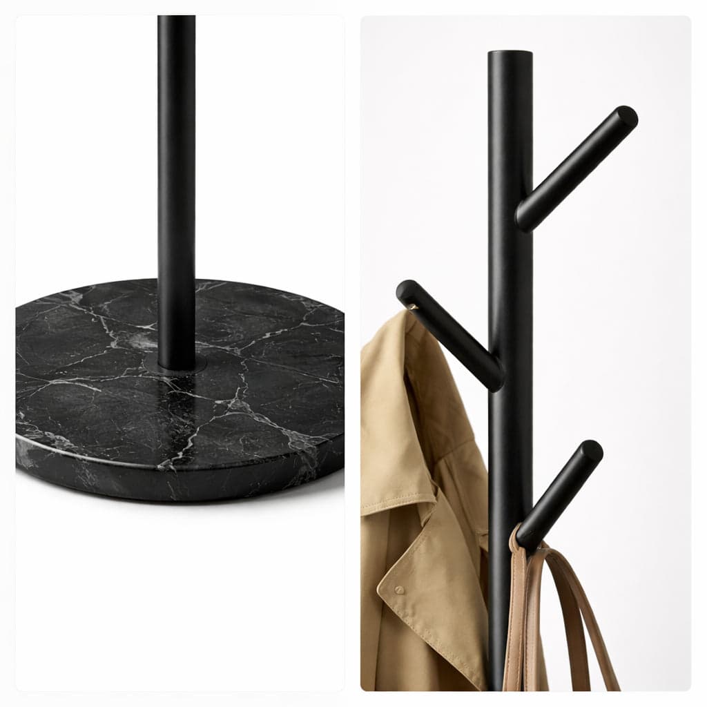 Appendiabiti in Metallo con Base in Marmo Nero 174 cm Moderno con 6 Ganci in Appendiabiti Danyx - Casoria, commercioVirtuoso.it