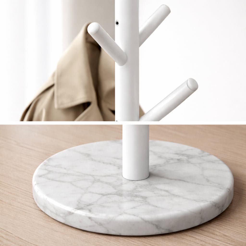 Appendiabiti in Metallo con Base in Marmo Bianco 174 cm Moderno con 6 Ganci in Appendiabiti Danyx - Casoria, commercioVirtuoso.it