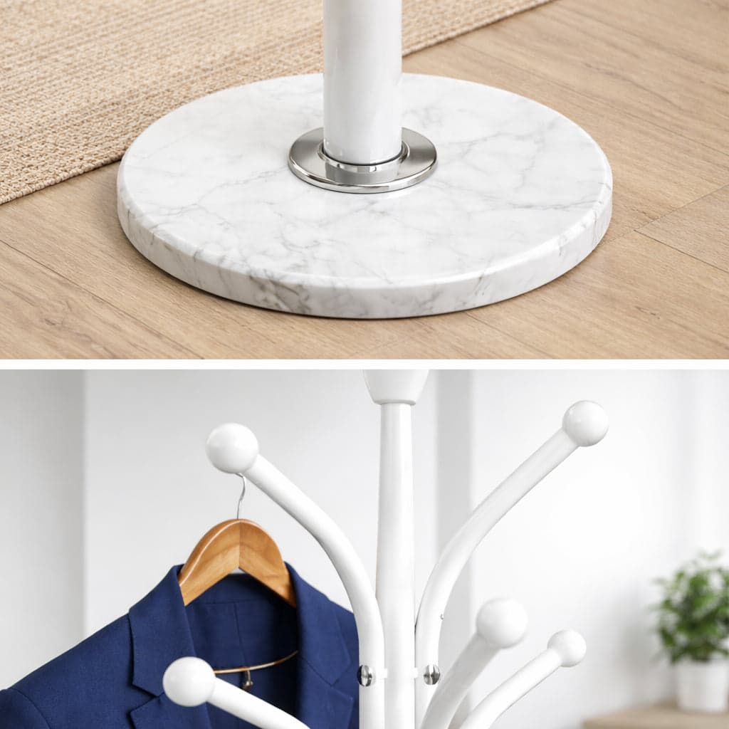Appendiabiti in Metallo con Base in Pietra Bianco 176 cm Moderno con 13 Ganci in Appendiabiti Danyx - Casoria, commercioVirtuoso.it
