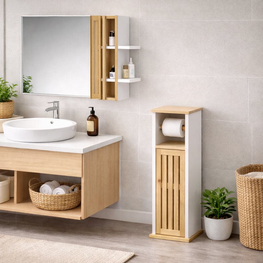 Colonna Mobiletto Bagno Moderno Bianco Legno Bambù 18x18x75 cm Porta Carta Igienica in Mobili a colonna Danyx - Casoria, commercioVirtuoso.it