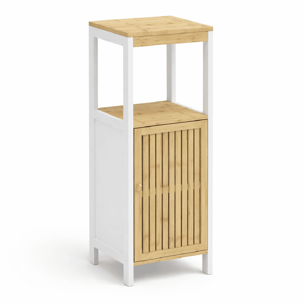Colonna Mobiletto Bagno Moderno Bianco Legno e Bambù 32x30x91 cm 1 Anta 2 Ripiani in Mobili a colonna Danyx - Casoria, commercioVirtuoso.it