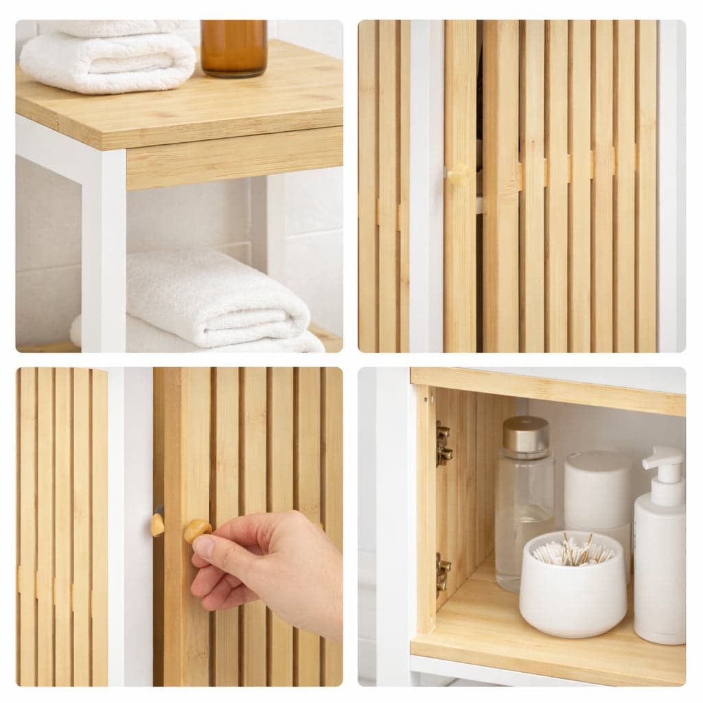 Colonna Mobiletto Bagno Moderno Bianco Legno e Bambù 32x30x91 cm 1 Anta 2 Ripiani in Mobili a colonna Danyx - Casoria, commercioVirtuoso.it