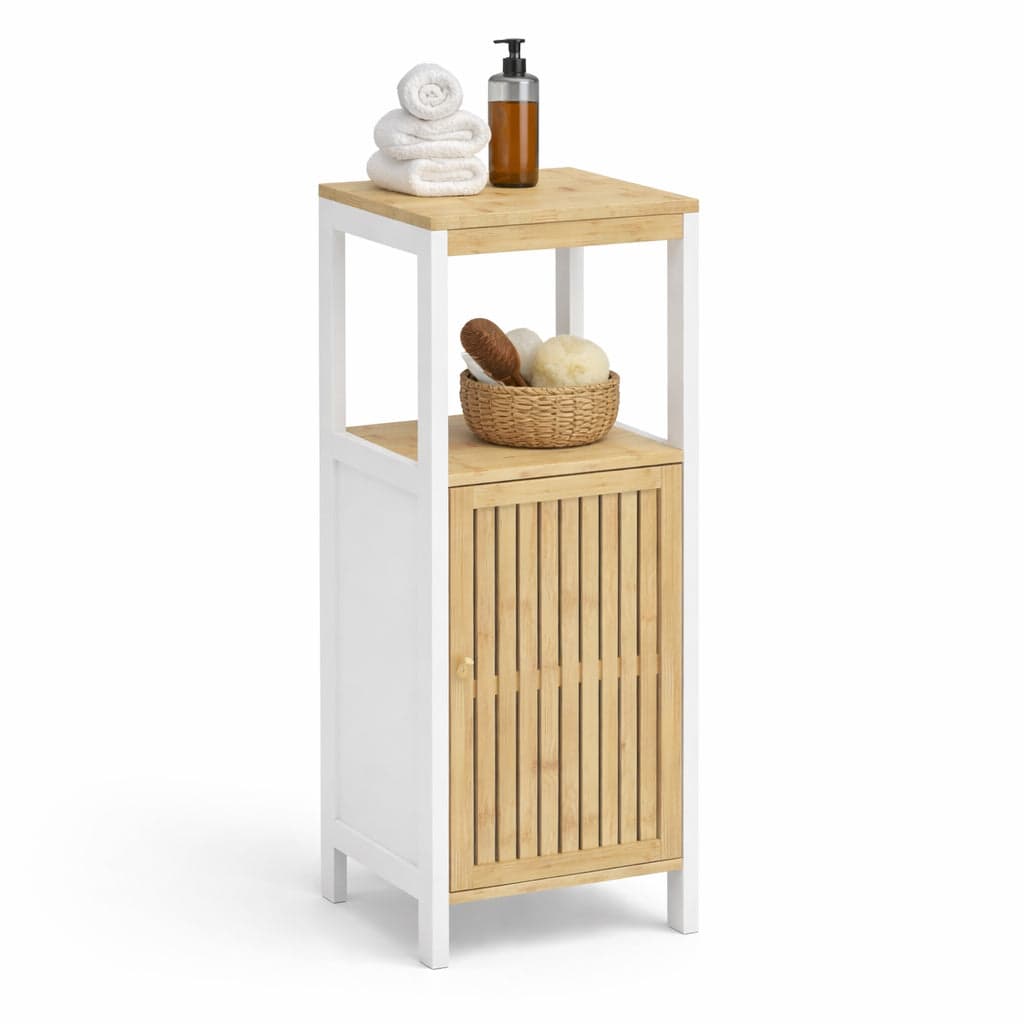 Colonna Mobiletto Bagno Moderno Bianco Legno e Bambù 32x30x91 cm 1 Anta 2 Ripiani in Mobili a colonna Danyx - Casoria, commercioVirtuoso.it