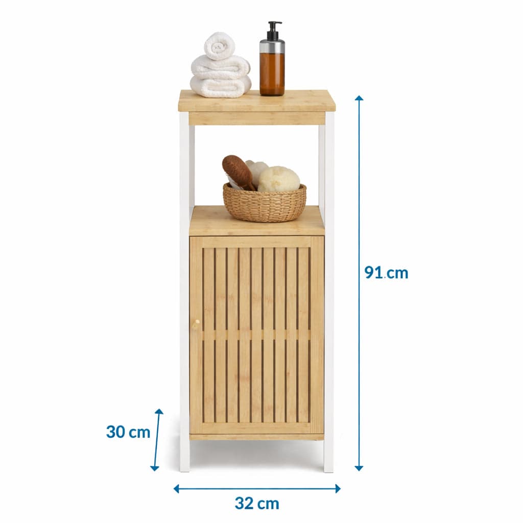 Colonna Mobiletto Bagno Moderno Bianco Legno e Bambù 32x30x91 cm 1 Anta 2 Ripiani in Mobili a colonna Danyx - Casoria, commercioVirtuoso.it