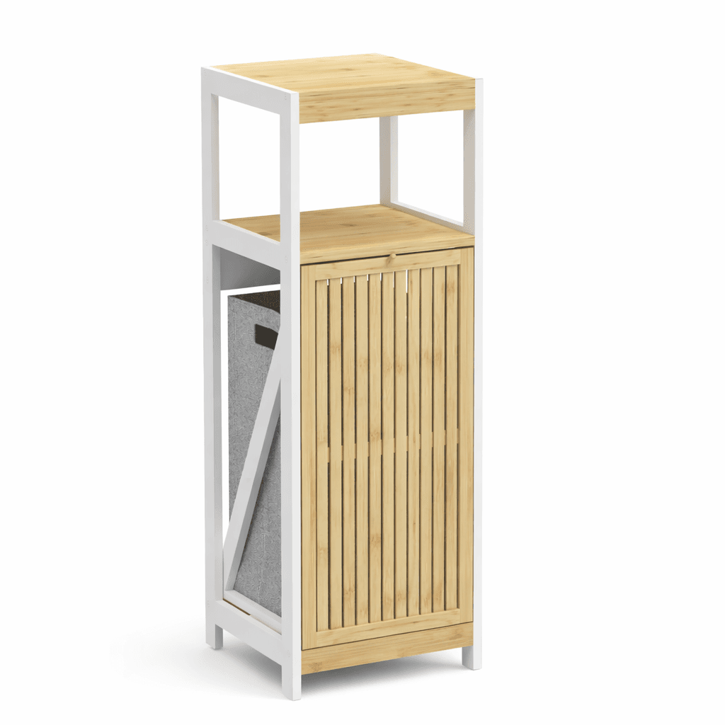 Mobiletto Bagno Portabiancheria Moderno Legno e Bambù 36x33x98 cm 1 Anta 2 Ripiani in Mobili a terra Danyx - Casoria, commercioVirtuoso.it