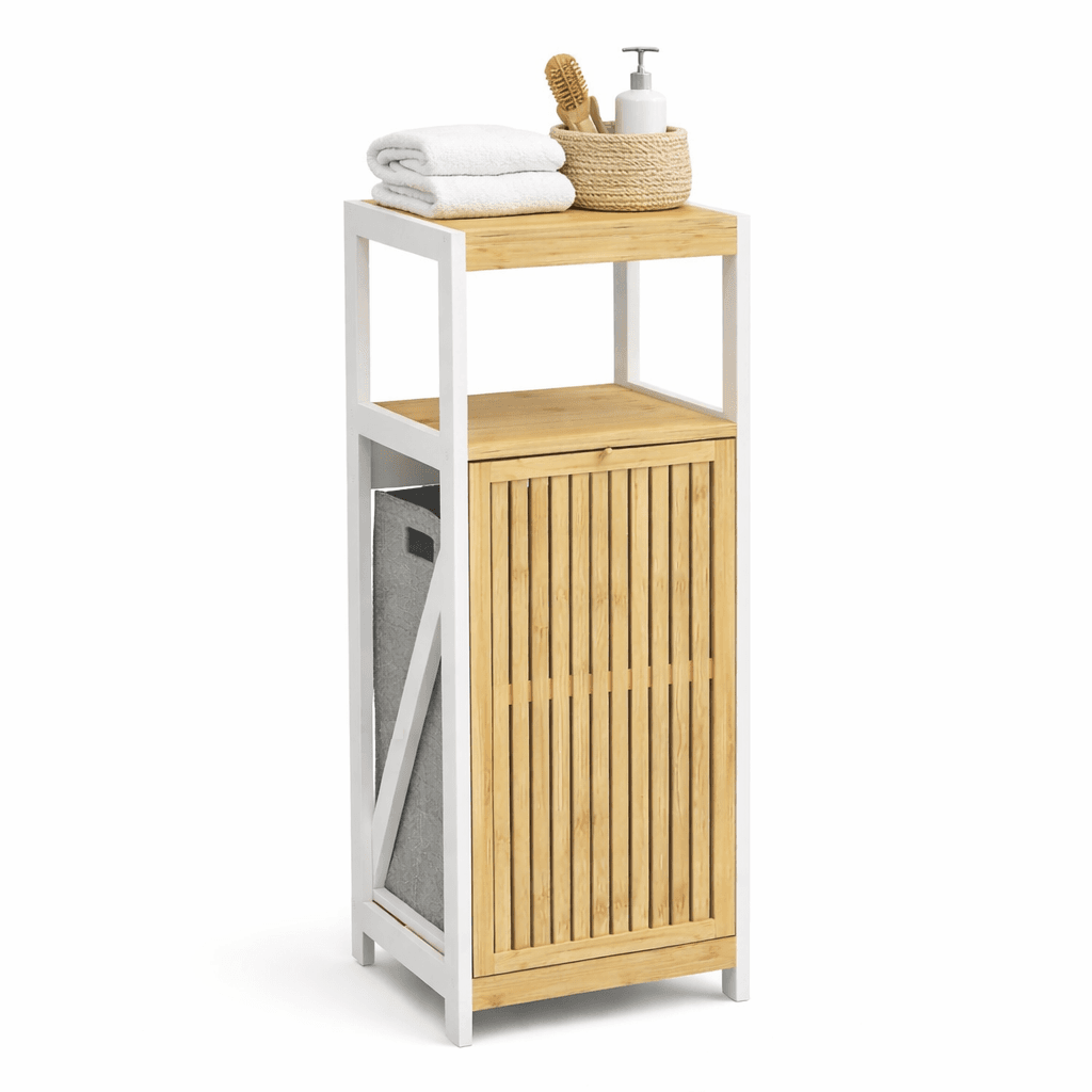 Mobiletto Bagno Portabiancheria Moderno Legno e Bambù 36x33x98 cm 1 Anta 2 Ripiani in Mobili a terra Danyx - Casoria, commercioVirtuoso.it