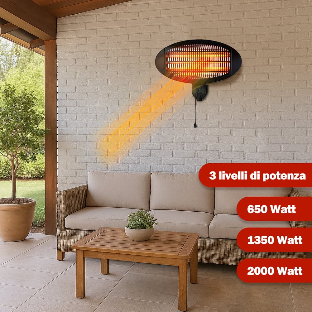 Stufa Elettrica Quarzo Infrarossi da Parete 2000W IP34 per Esterno Basso Consumo in Stufe elettriche Danyx - Casoria, commercioVirtuoso.it