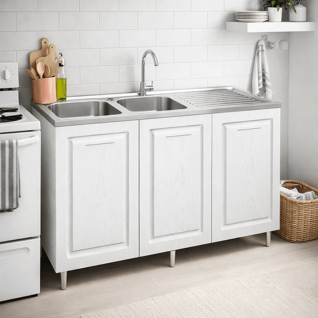 Mobile Cucina Sottolavello Componibile in Legno Bianco Frass. Classico 3 Ante 120cm in Moduli componibili Danyx - Casoria, commercioVirtuoso.it