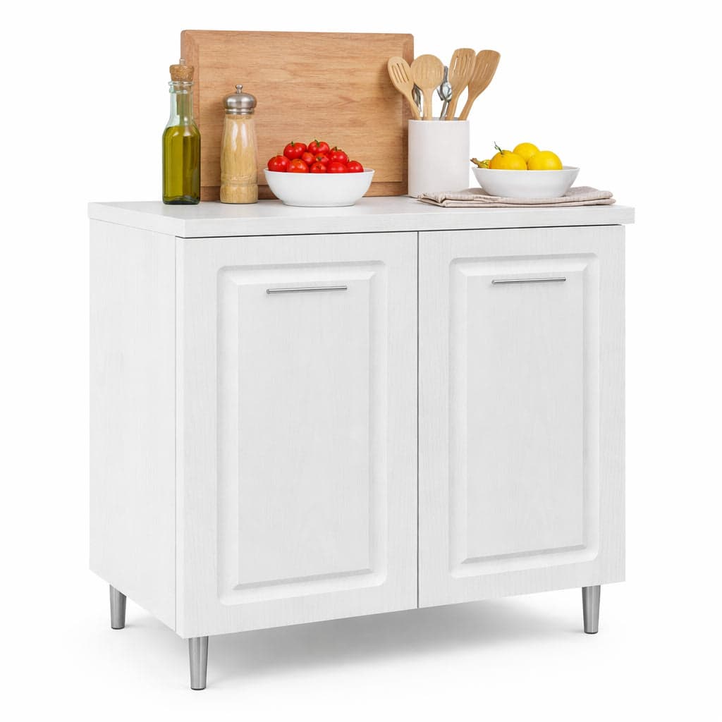 Mobile Cucina Base 2 Ante Componibile in Legno Bianco Frass. Classico 80x50 H85cm
