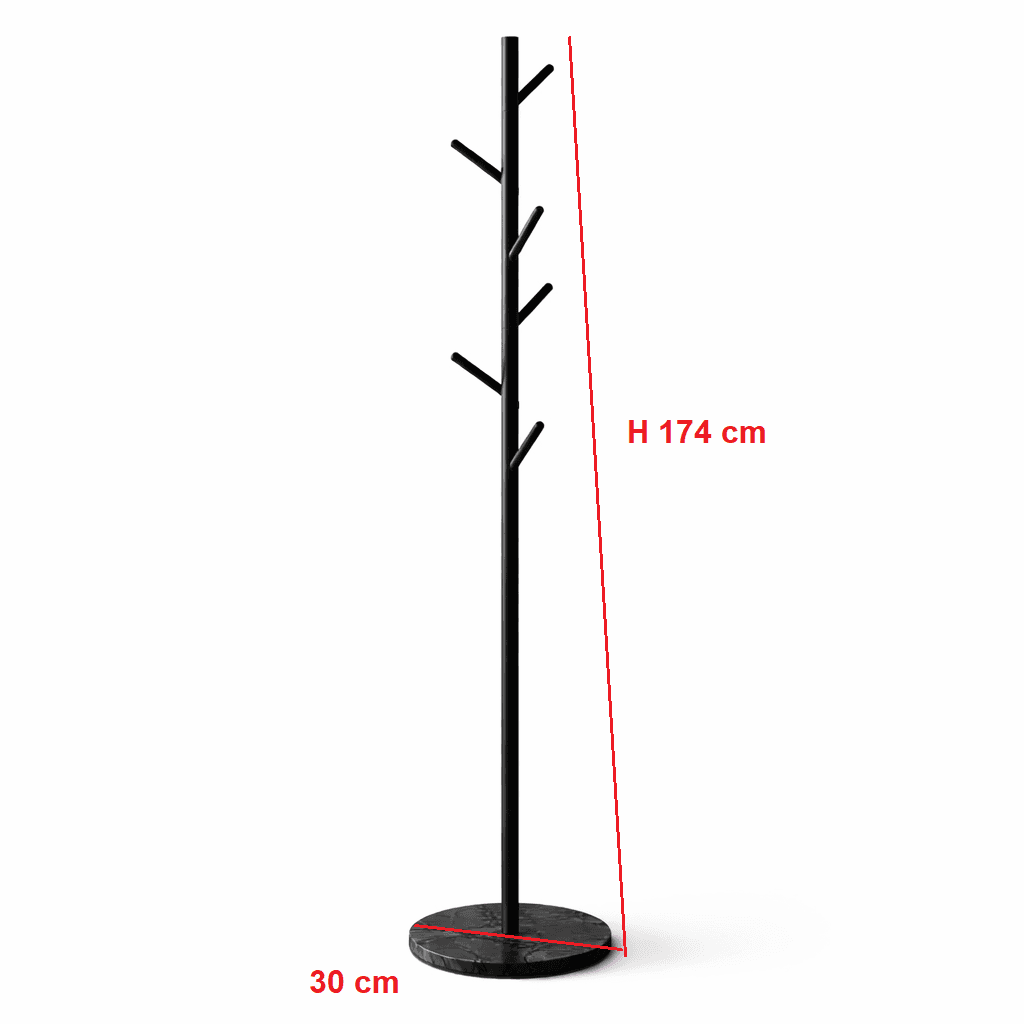 Appendiabiti in Metallo con Base in Marmo Nero 174 cm Moderno con 6 Ganci in Appendiabiti Danyx - Casoria, commercioVirtuoso.it