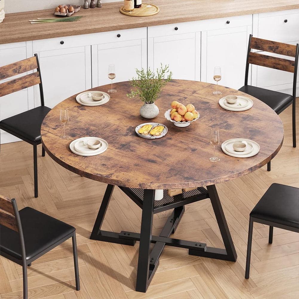 Tavolo da Pranzo Tondo Industrial 120x120 cm con Ripiano Portaoggetti Metallo Nero in Tavoli da sala da pranzo Danyx - Casoria, commercioVirtuoso.it