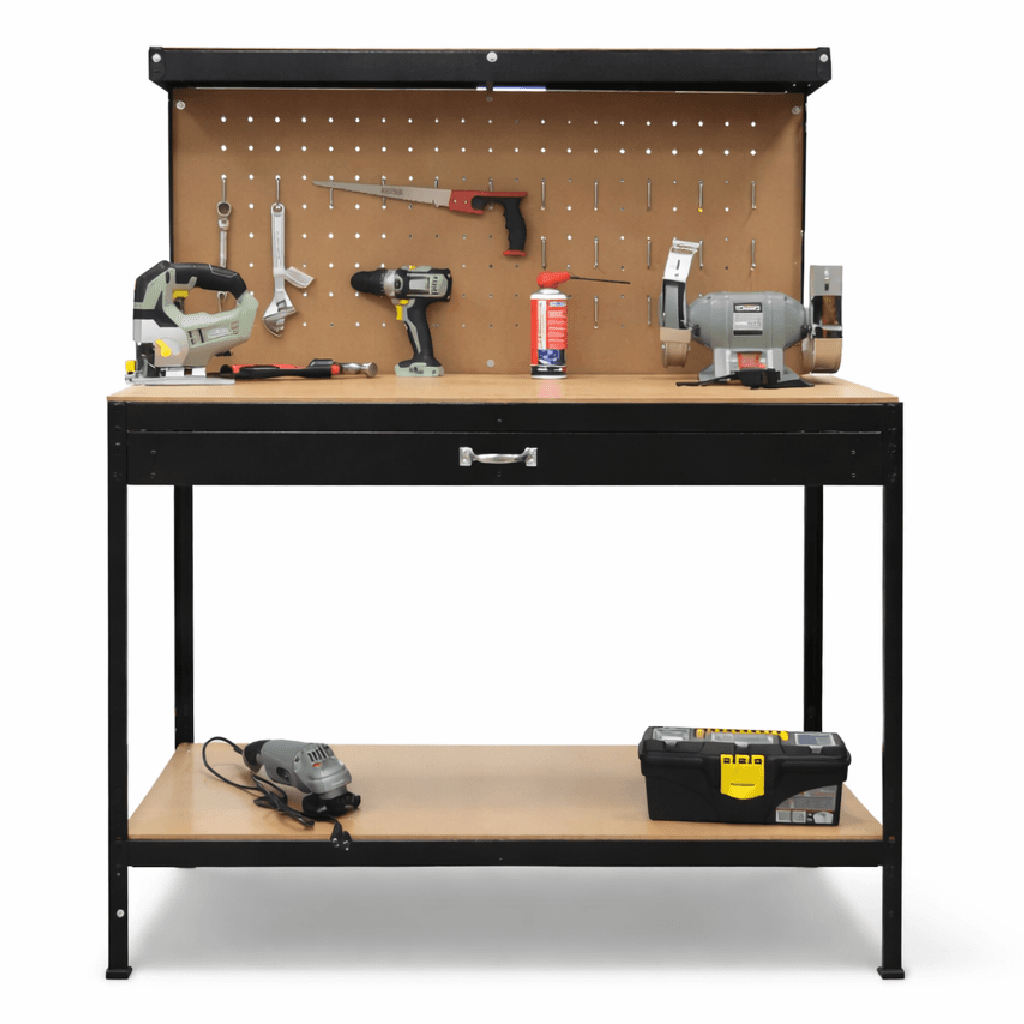 Banco Lavoro Officina Porta Utensili 120x60 H150 cm Cassetto 20 Ganci 3 Ripiani in Banchi da lavoro Danyx - Casoria, commercioVirtuoso.it