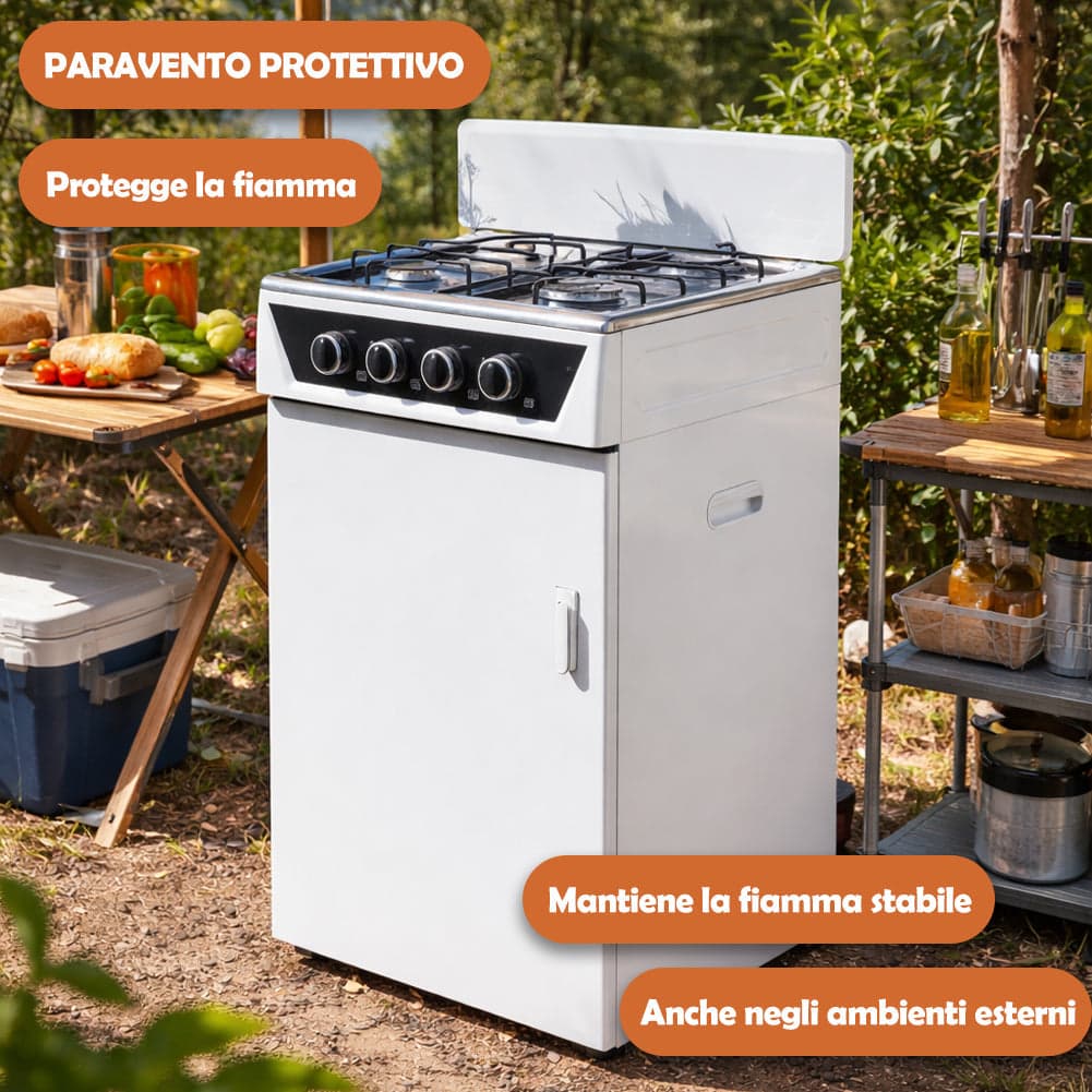 Cucina a Gas 4 Guochi da Esterni con Portabombola e Paravento Compatta Bianco in Fornelli Danyx - Casoria, commercioVirtuoso.it