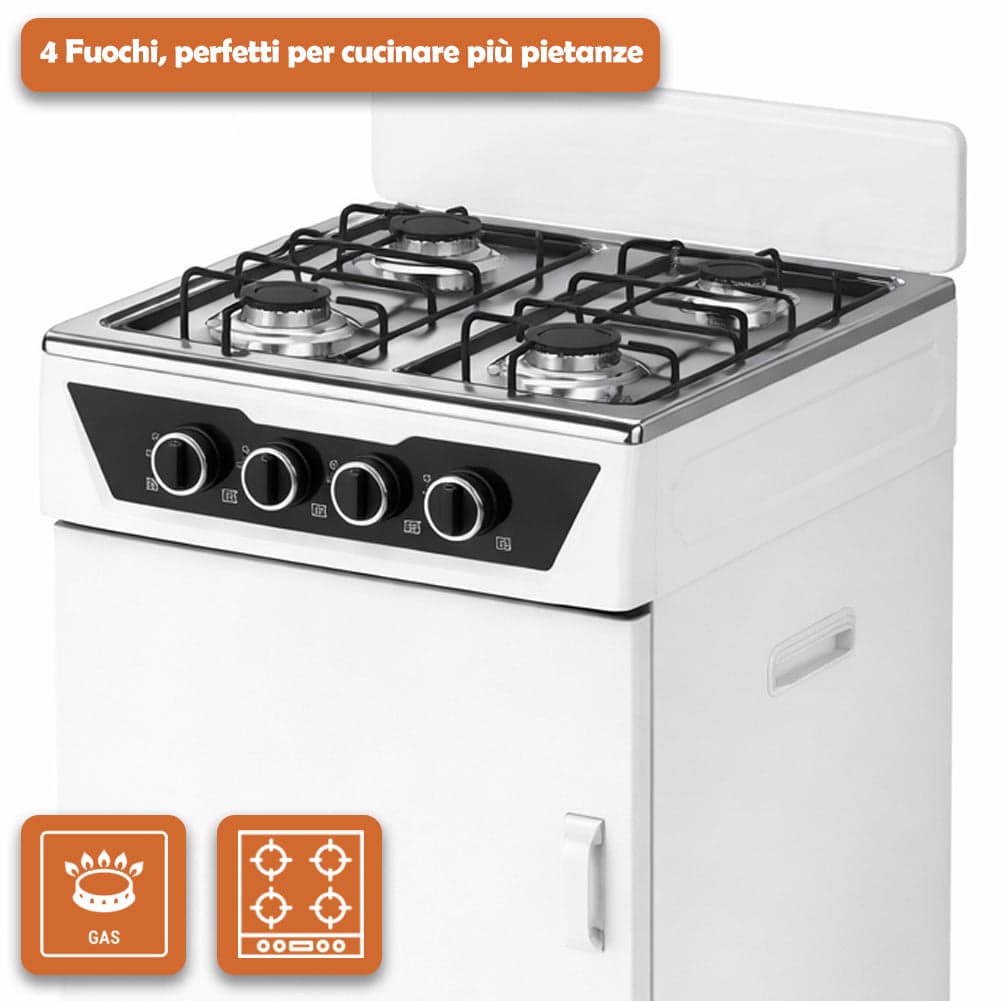 Cucina a Gas 4 Guochi da Esterni con Portabombola e Paravento Compatta Bianco in Fornelli Danyx - Casoria, commercioVirtuoso.it