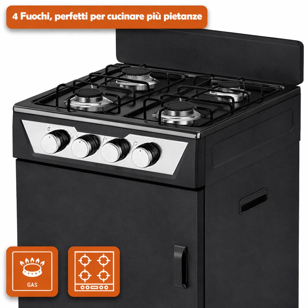Cucina a Gas 4 Guochi da Esterni con Portabombola e Paravento Compatta Nero in Fornelli Danyx - Casoria, commercioVirtuoso.it