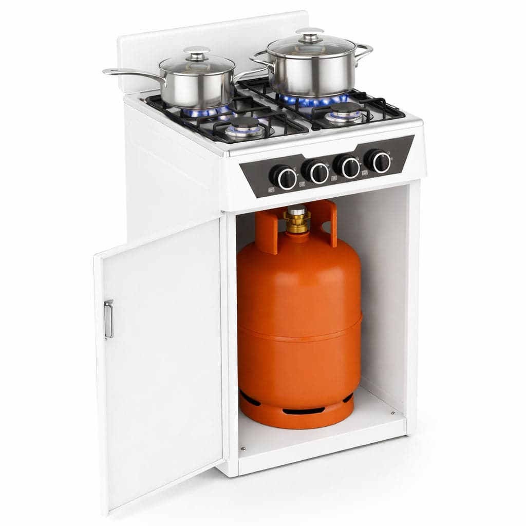Cucina a Gas 4 Guochi da Esterni con Portabombola e Paravento Compatta Bianco in Fornelli Danyx - Casoria, commercioVirtuoso.it