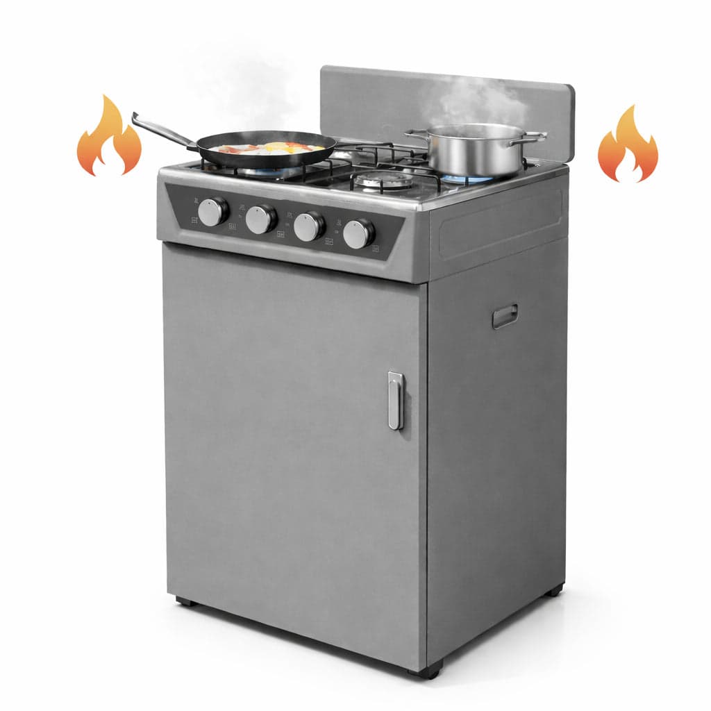 Cucina a Gas 4 Guochi da Esterni con Portabombola e Paravento Compatta Grigio in Fornelli Danyx - Casoria, commercioVirtuoso.it