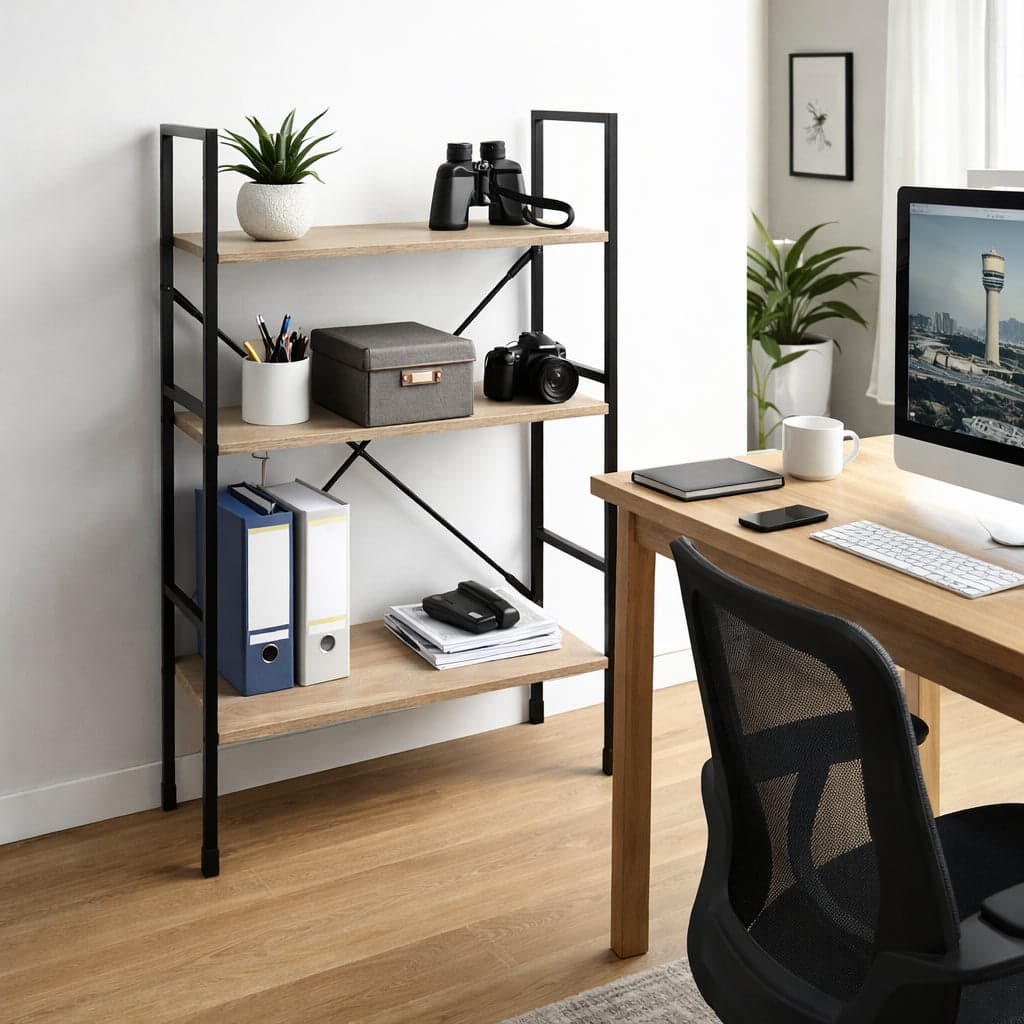 Mobile Scaffale Industrial 3 Ripiani Metallo Nero Legno Mdf Rovere 59x24 H80cm in Librerie Danyx - Casoria, commercioVirtuoso.it