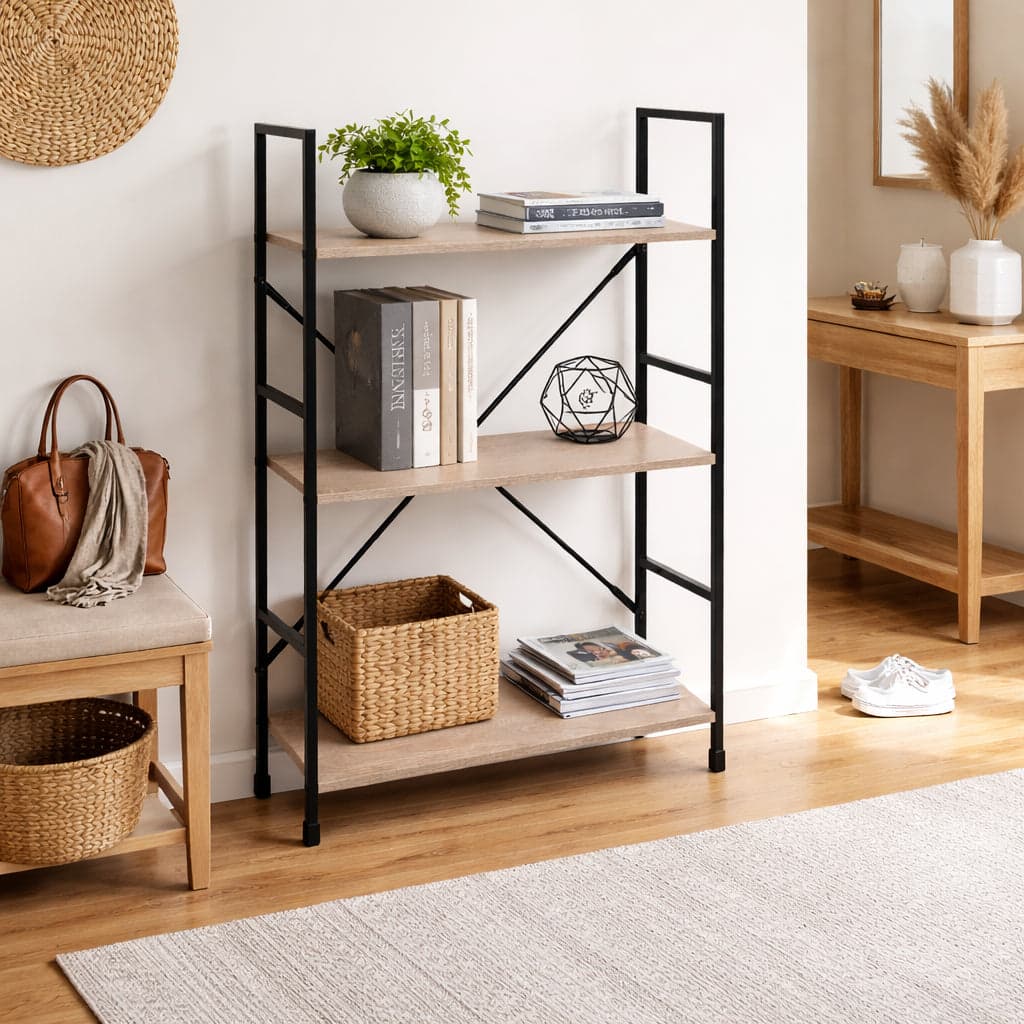 Mobile Scaffale Industrial 3 Ripiani Metallo Nero Legno Mdf Rovere 59x24 H80cm in Librerie Danyx - Casoria, commercioVirtuoso.it