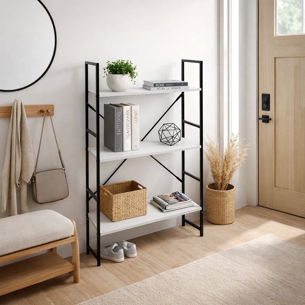 Mobile Scaffale Industrial 3 Ripiani Metallo Nero Legno Mdf Bianco 59x24 H80cm in Librerie Danyx - Casoria, commercioVirtuoso.it